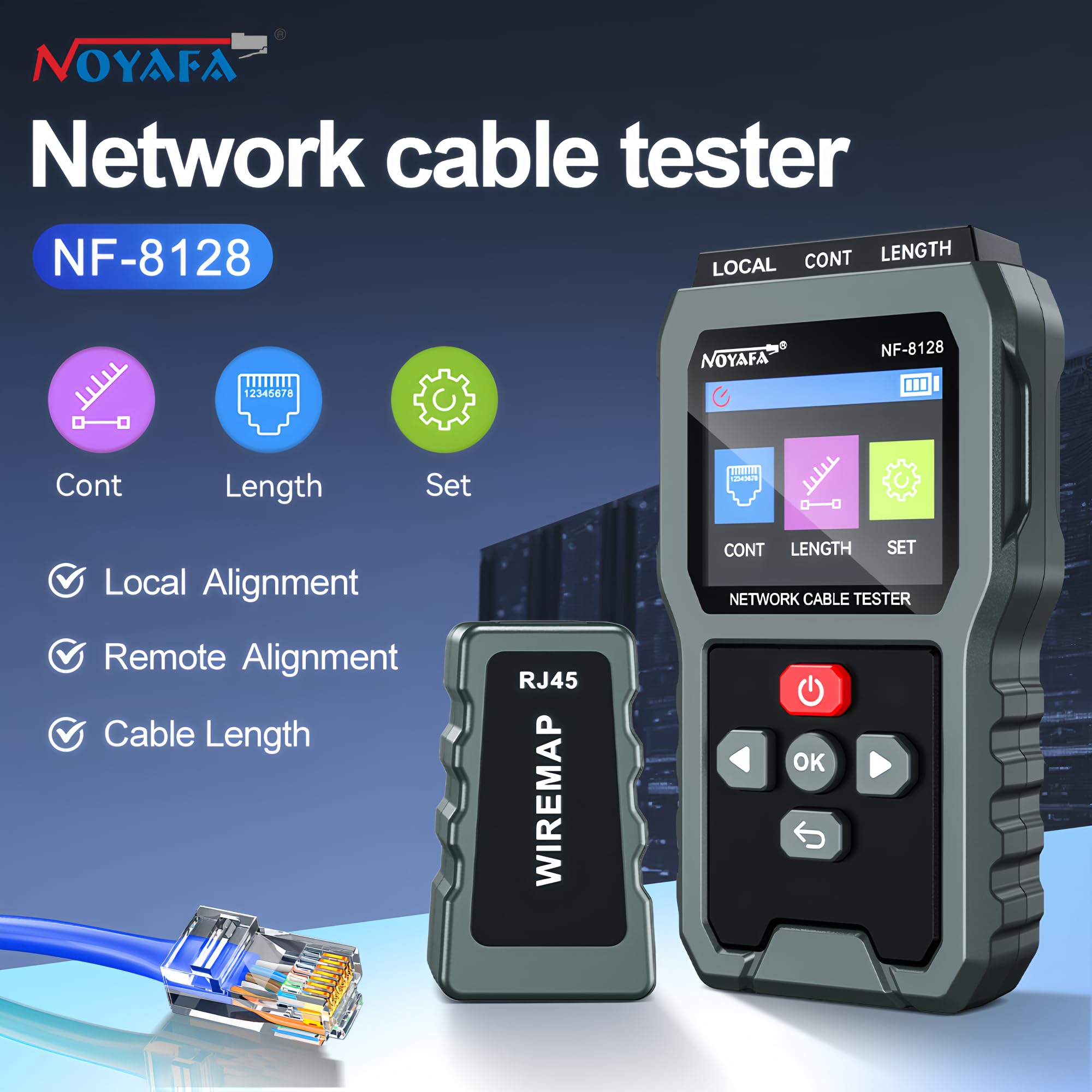 NF-8128 Network Cable Tester with key functions highlighted