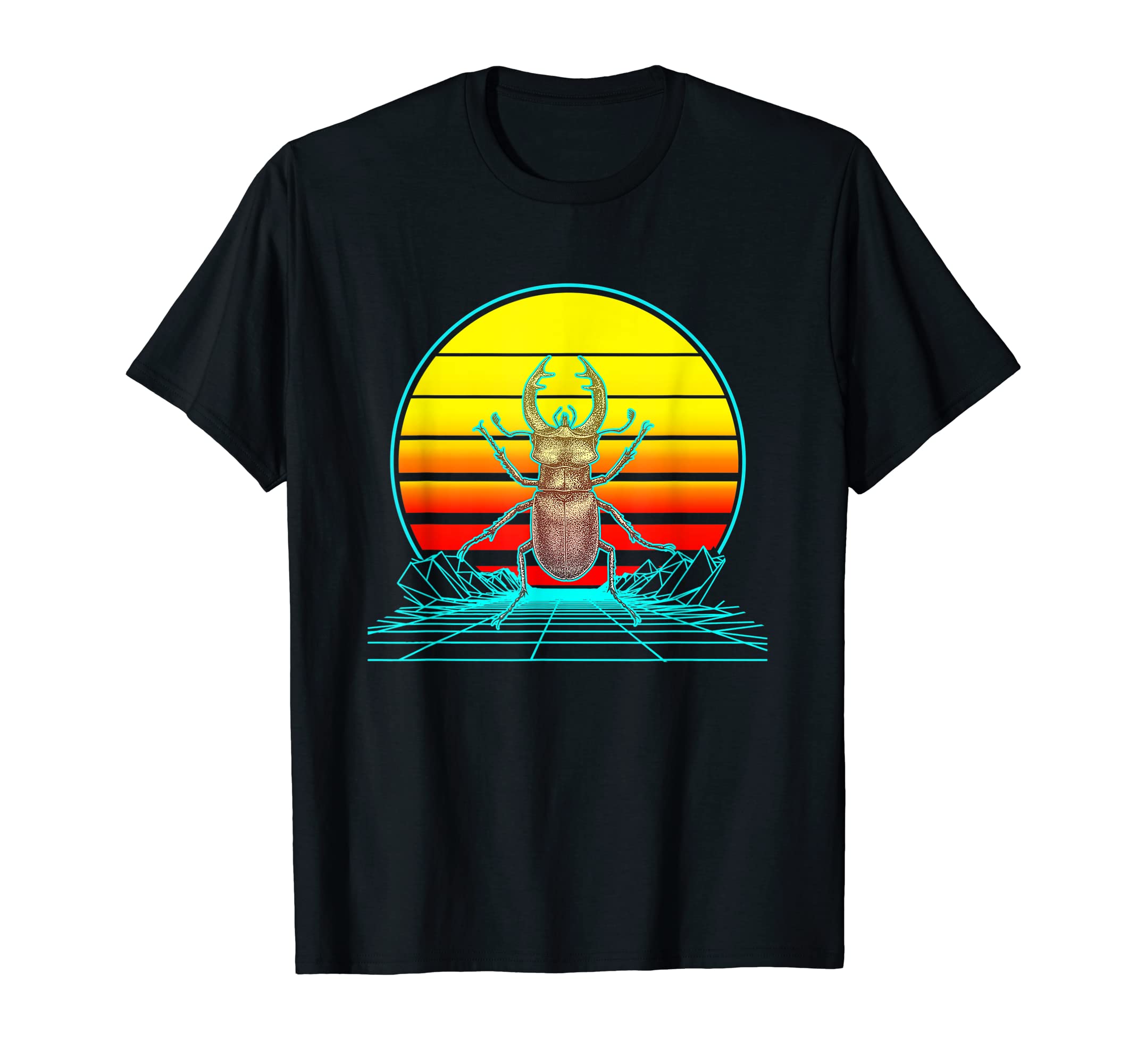 Retro Vintage Sunset Stag Beetle T-Shirt