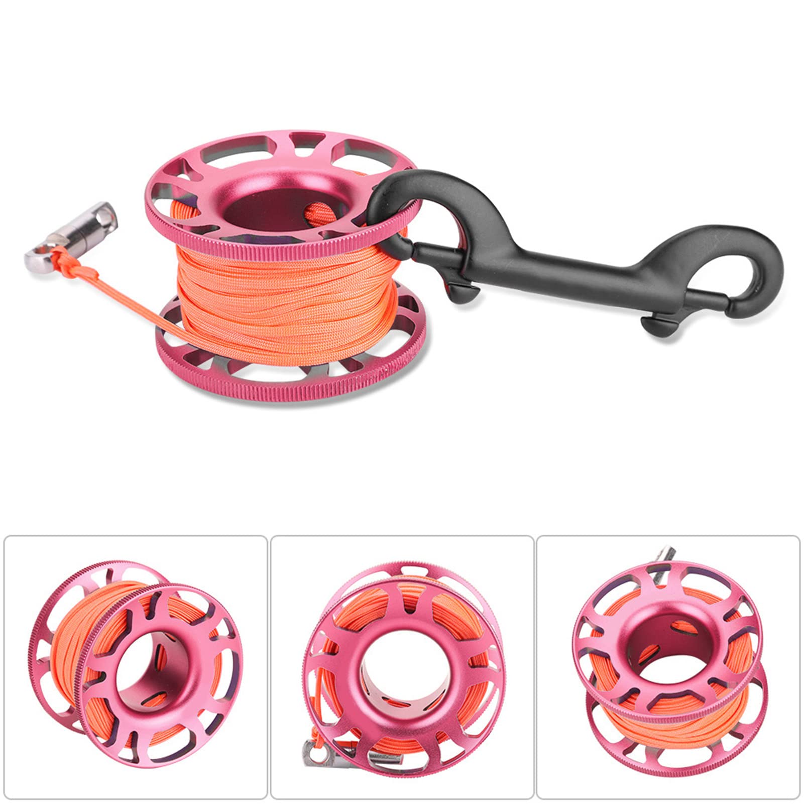 Keep Diving Aviation Aluminium Finger Reel Clip Scuba Diving Tech Spool 15m Line (Hellrosa)