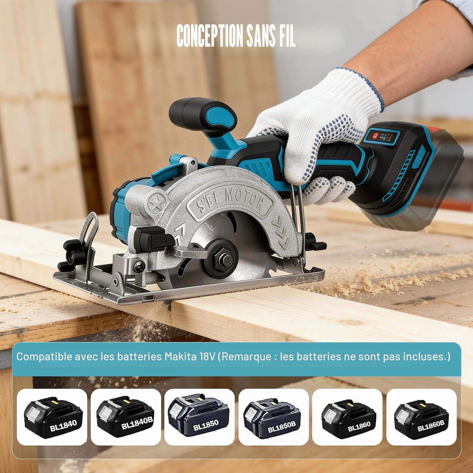 Scie circulaire sans fil pour Makita 18 V batterie, mini scie circulaire manuelle Sans brosse (sans batterie), 125mm 3 Lames, Profondeur de Coupe 45mm, Inclinaison 0-45°, pour Bois, Carrelage, Métal