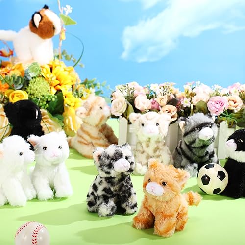 Miniatura 4 de Lenwen Juego de 10 animales de peluche de gato a granel, suaves y mullidos, varios gatos de peluche para fiestas de cumpleaños, regalo de Halloween,