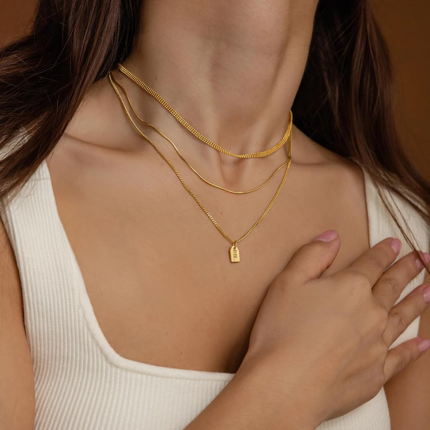 Personalized Letter Initial Necklace, Custom Tag Stacking Necklace for Women, Dainty Minimalist Gold Necklace, 18K Gold Plated Silver Gift for Her