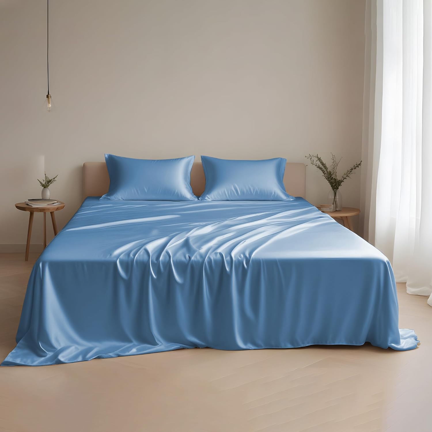 Size King Color Blue  Austrian Eucalyptus Tencel King Sheets Set-Premium Lyocell Cooling Super Breathable Silk Soft Deep Pocket 16 Sheets, Anti Pilling 4Pc Bed Sheets Set (King, Bahamas Blue)
