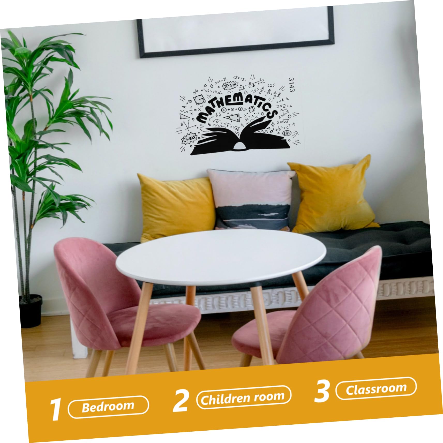 VILLCASE 4 Fogli Adesivo Murale Decorativo Tematica Matematica per Amanti Della Matematica Sticker Murale per Scolastiche Design Creativo e Accattivante Facile da Applicare