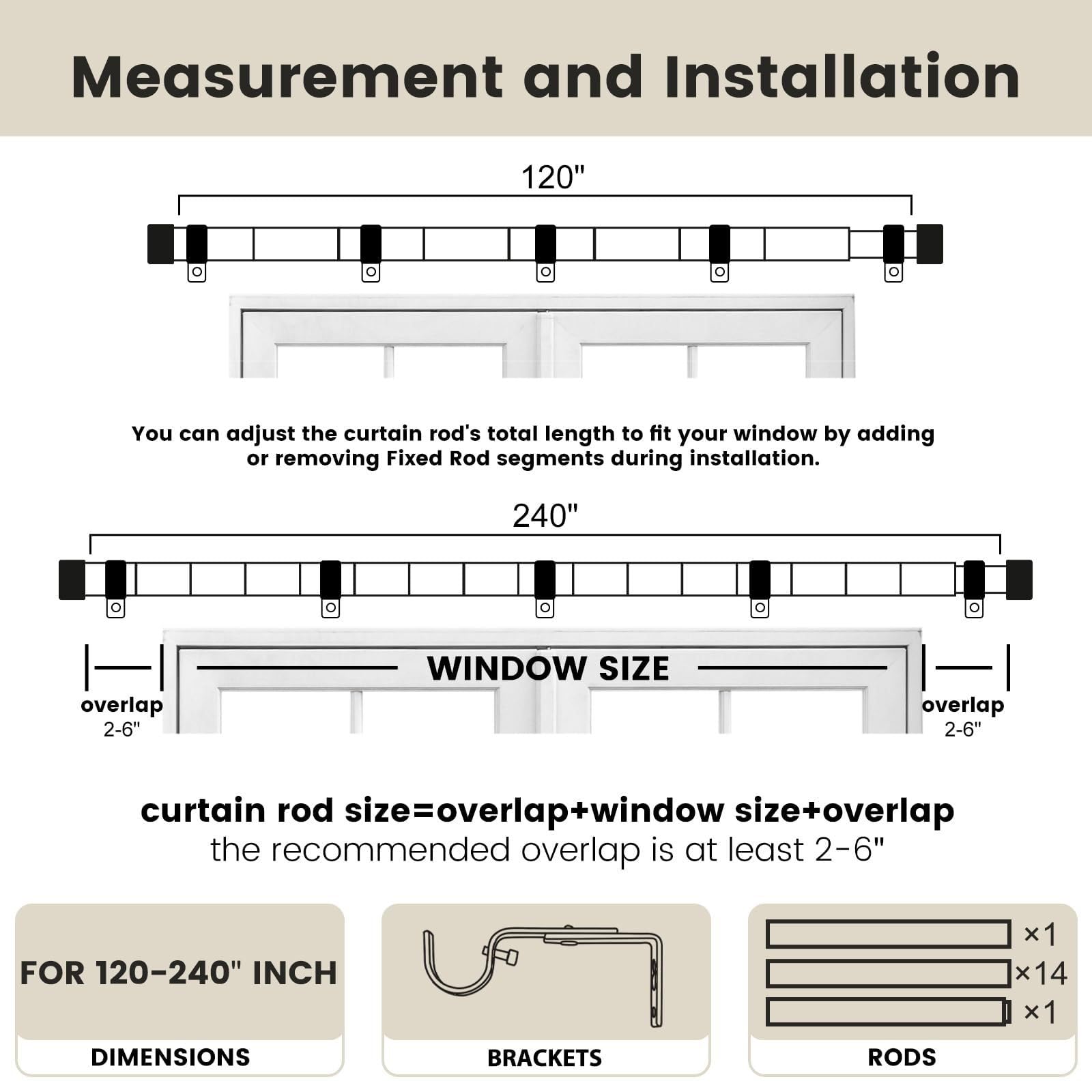 Wysuwane karnisze, 100400 cm, nierdzewne metalowe karnisze do zasłon na przelotkach, łatwy montaż, z dekoracyjnymi końcówkami (białe, 360 cm)