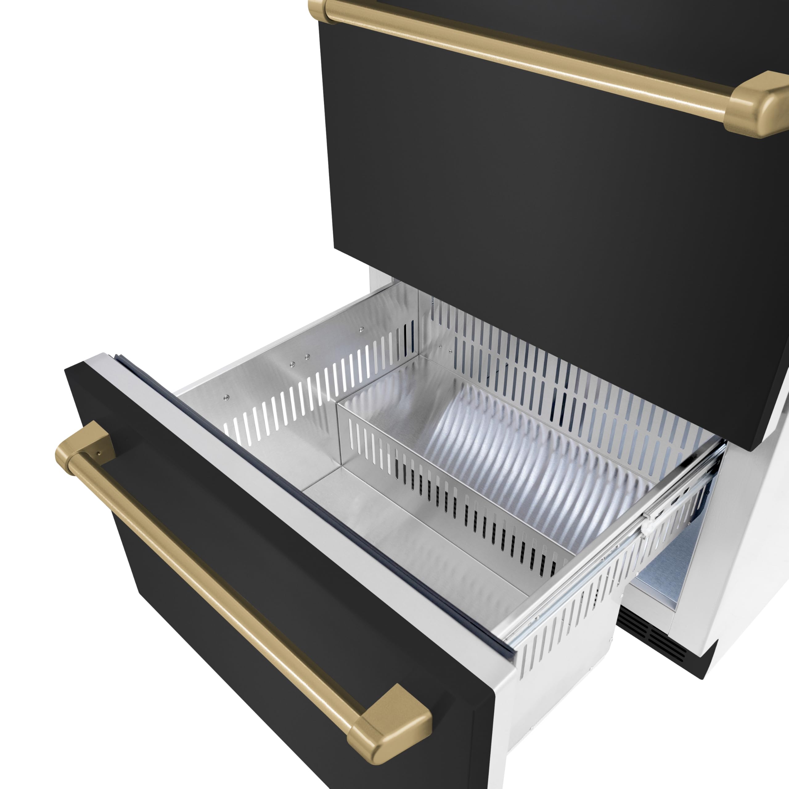 ZLINE Autograph Edition 24 in. Touchstone 168 Can Outdoor-Rated Dual Refrigerator Drawer with Black Stainless Steel Doors and Champagne Bronze Handles (RDSOZ-BS-24-CB) on Fridge.com