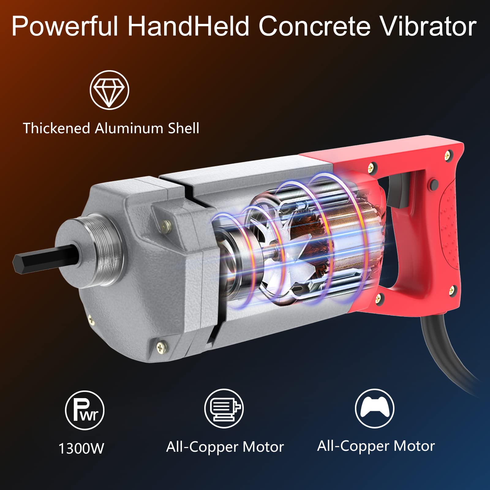 IMAYCC Vibrateur en Béton 1300W 4300 tr/min Tige 2M Arbre 35mm