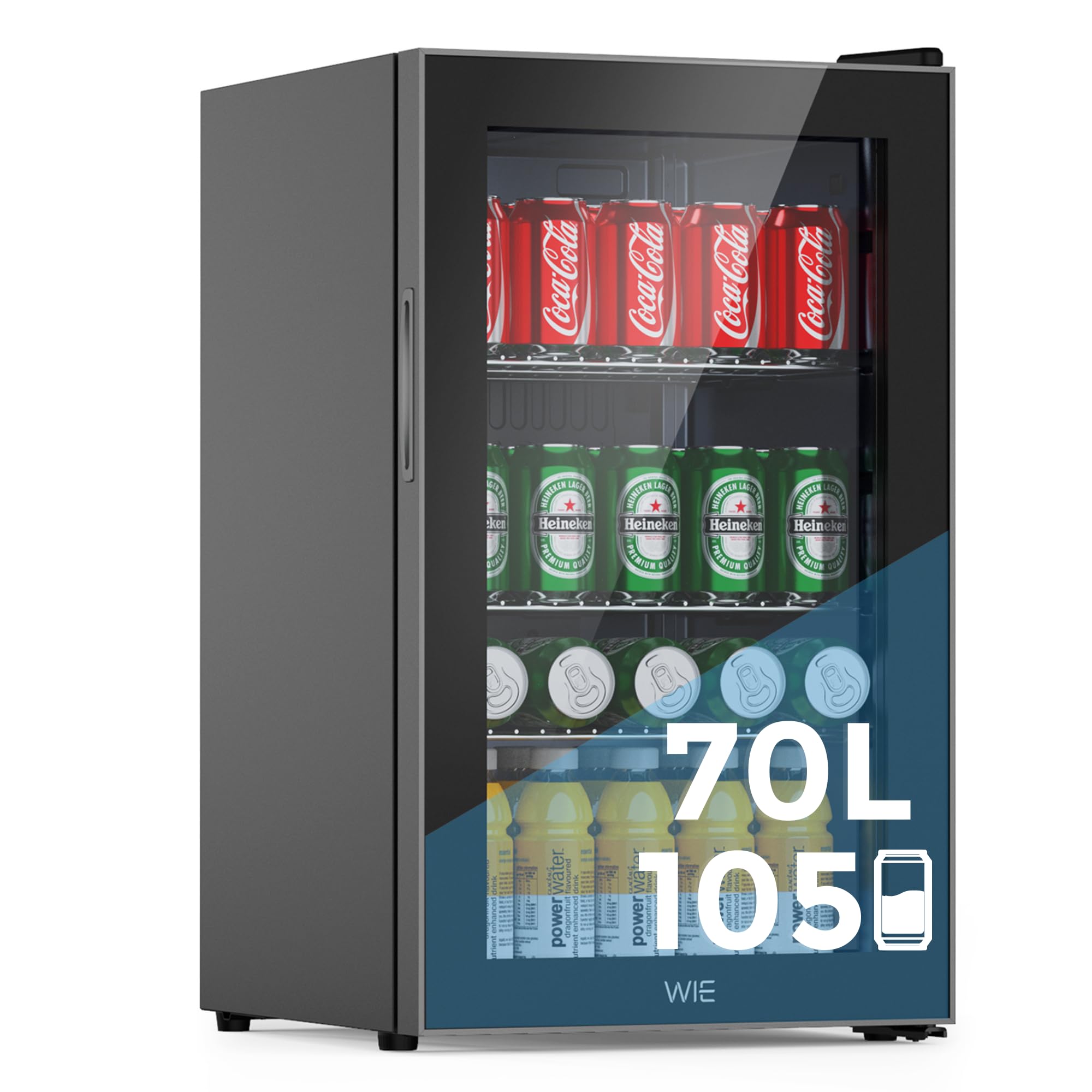 WIE Mini Kühlschrank Getränkekühlschrank 70 Liter mit Doppelte Glastür mit Verstellbaren Ablagen Indoor Outdoor Klein Bierkühlschrank Leise 105 Dosen für Soda/Bier/Wine für Zuhause/Küche/Bar/Büro