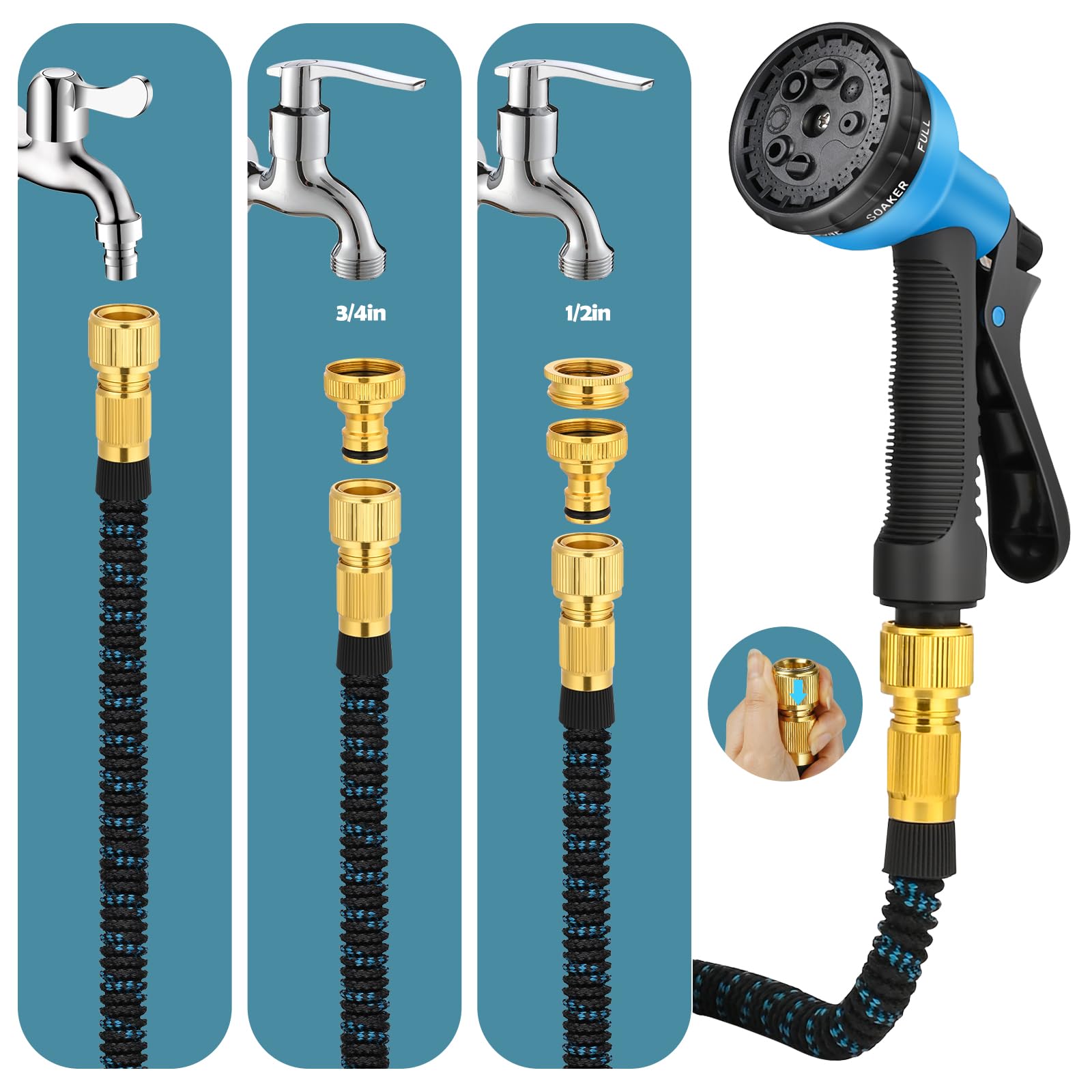 ShopINess Tubo Flessibile Estensibile Ad Alta Pressione Per Giardinaggio E Lavaggio Auto 7 Funzioni Di Spruzzatura Lunghezza Massima 15m 92328324