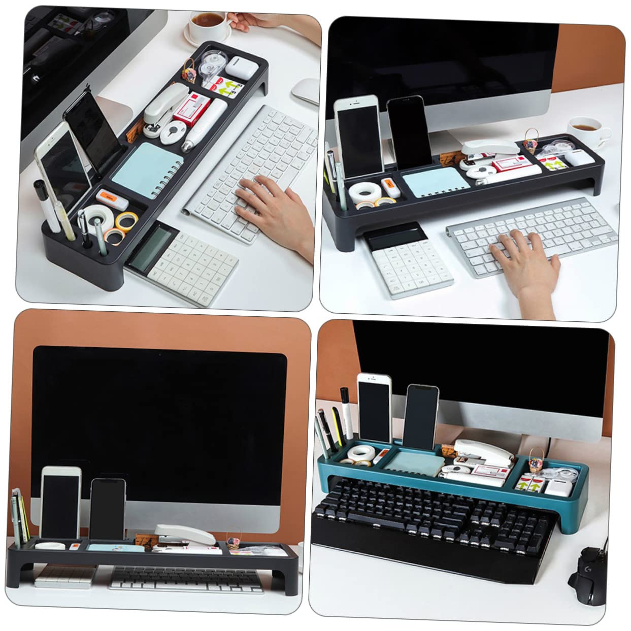 WEKADRIN Plastic Keyboard Storage Rack Desktop Keyboard Stand Cubby Organizer for Desk Abs Material Space-saving Home Office