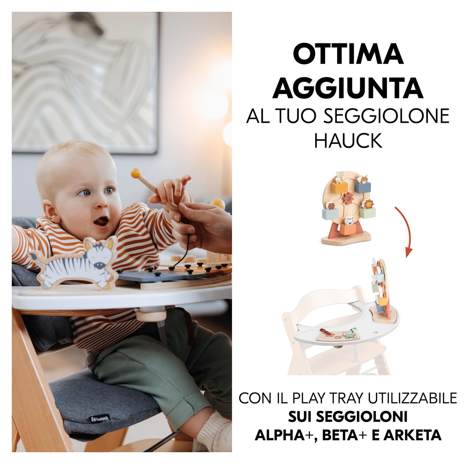 Hauck Play Fun Fair S Ruota Panoramica Gioco Neonato - Combinabile con Vassoio hauck Play Tray per Seggiolone Pappa Alpha+, Beta+ e Arketa - Aiuta la Coordinazione Occhio-Mano, Dai 12 Mesi - Animali