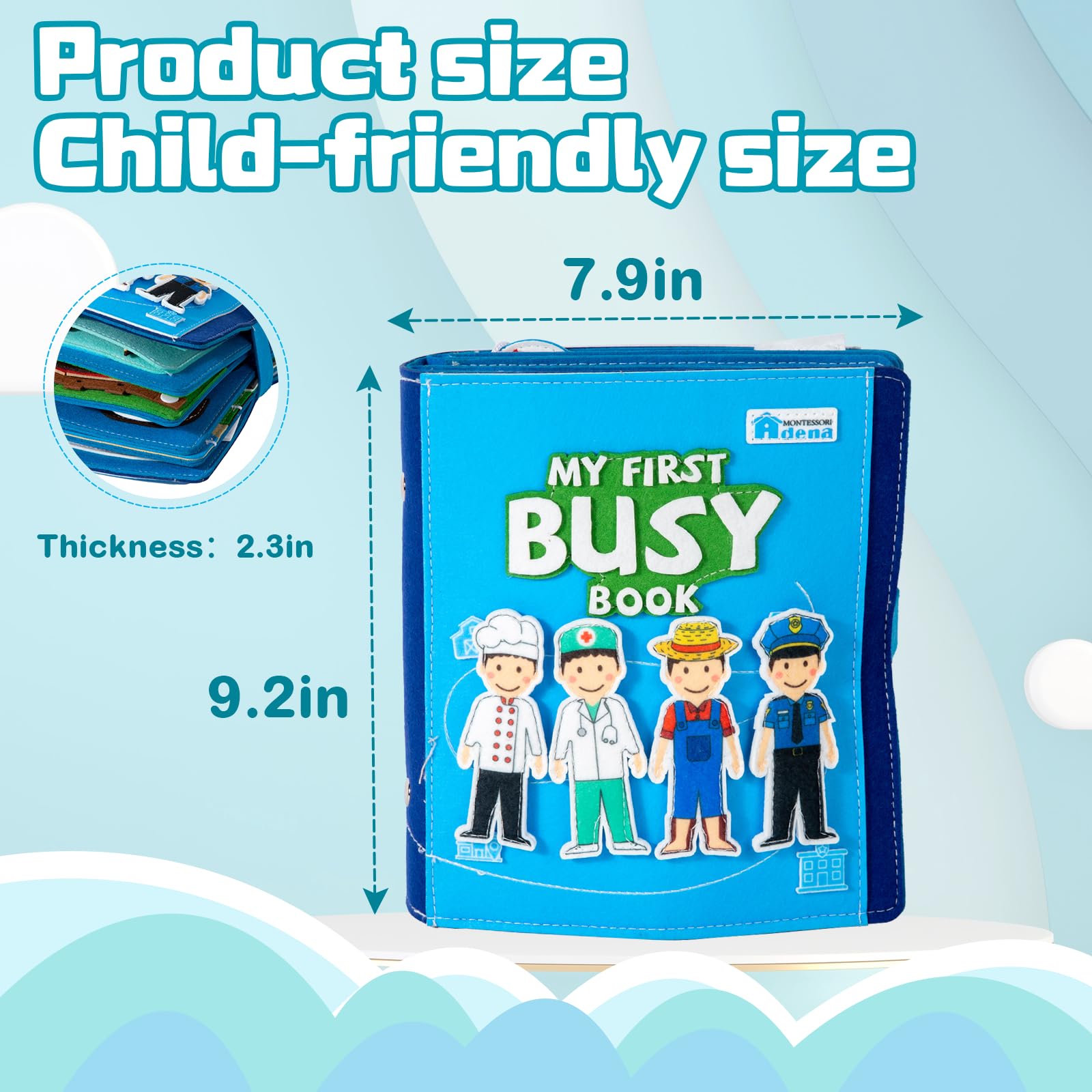Adena Montessori Busy Book ab 3 Jahre Beruf Stoffbuch Filz 10 Seiten Quiet Book Activity Board Lernspielzeug Geschenk ab 4 5 6 Jahre Mädchen Junge