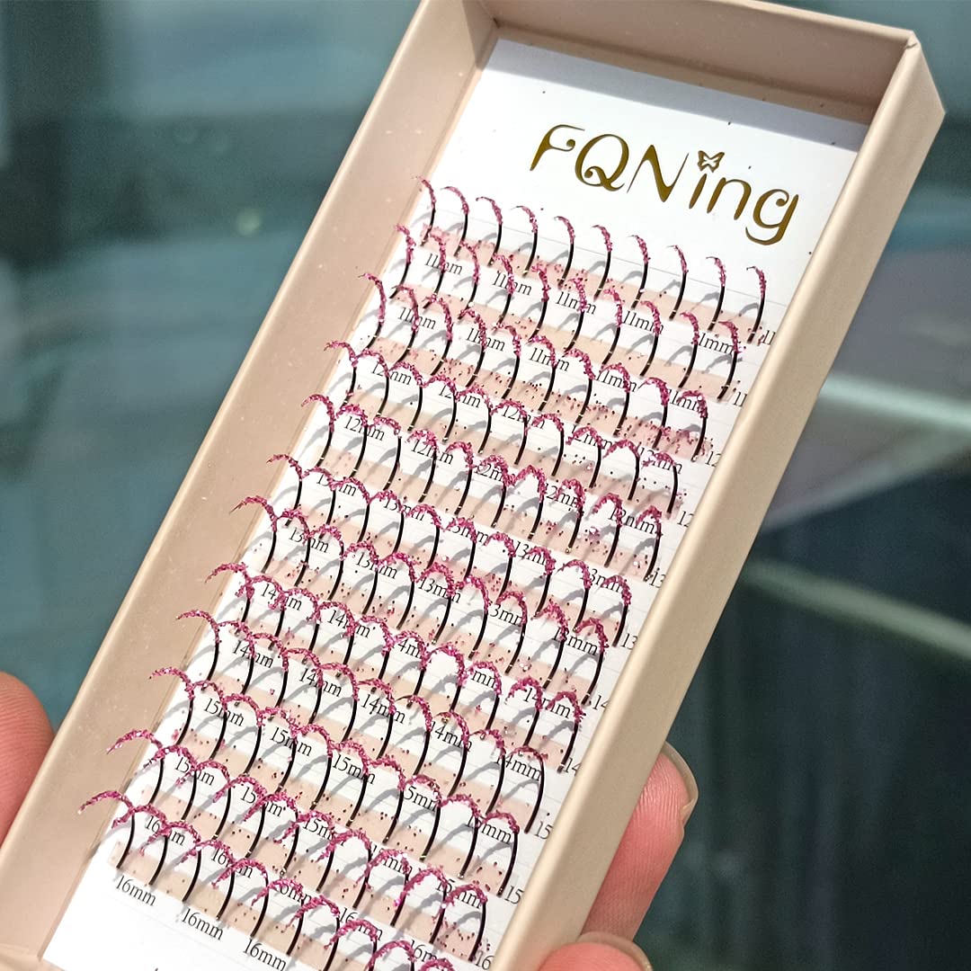 FQNing Glitter Lash Extensions Colored Pink Spike Glitter Eyelash Extension for Lash