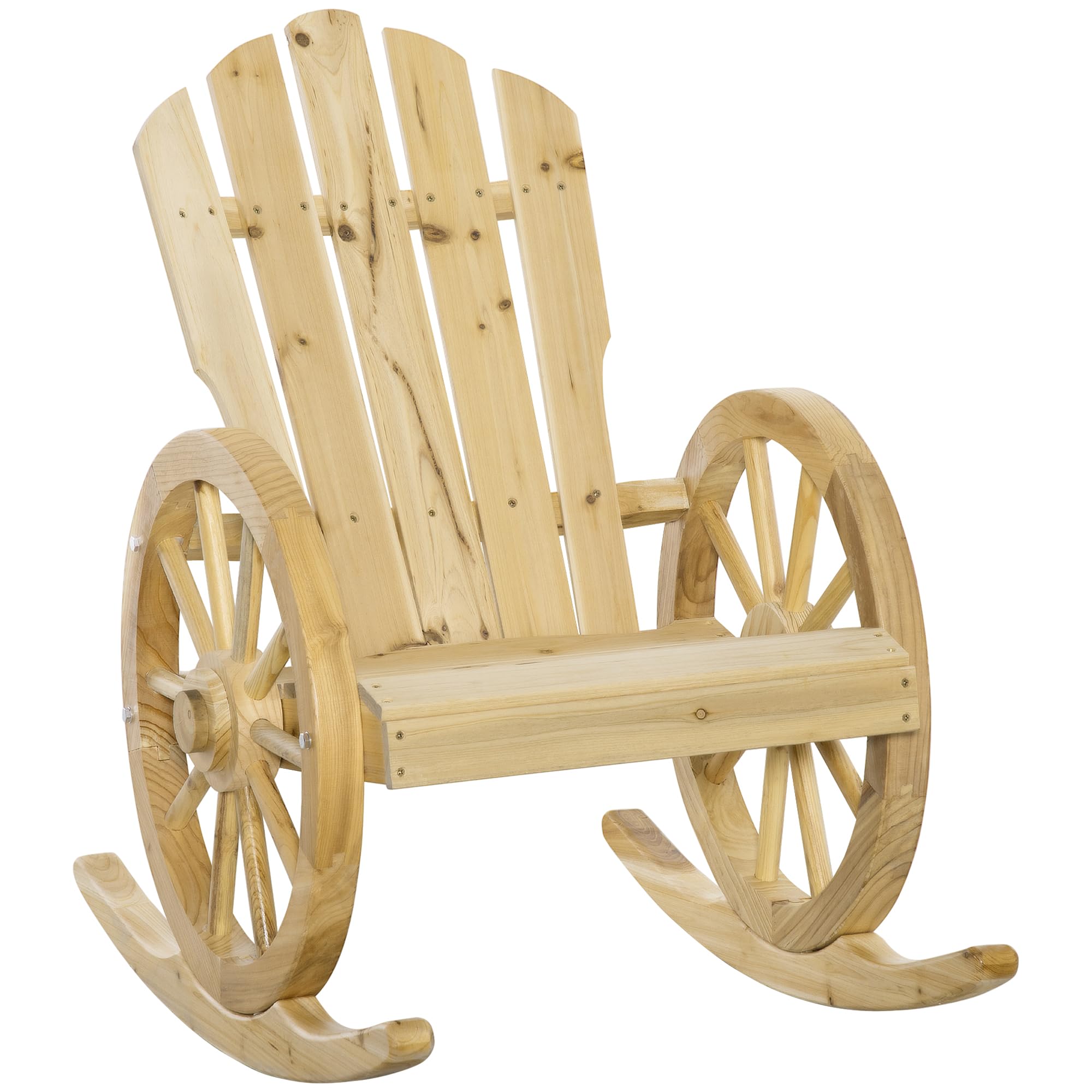 Outsunny Schaukelstuhl, Schwingsessel, Gartenstuhl mit Rollen-Design, Rustikaler Relaxstuhl, Naturholz, Massivholz, 68 x 88 x 92 cm