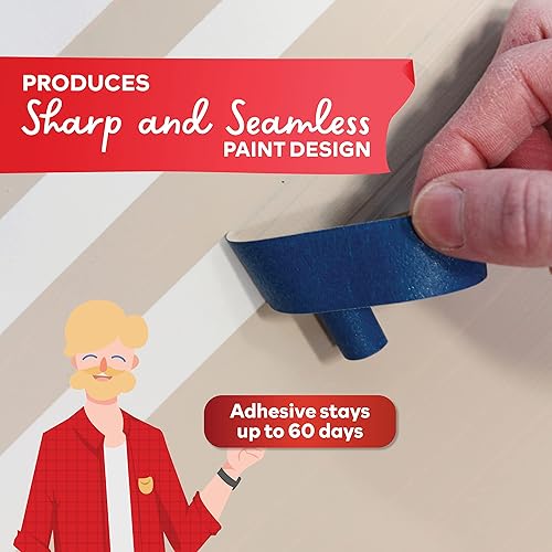 Miniatura 25 de XFasten Cinta azul profesional para pintores, multiuso, 3 pulgadas x 60 yardas, tecnología de línea de borde afilado, produce líneas afiladas