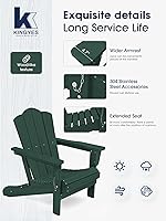 Vista 79 de KINGYES - Silla Adirondack plegable, sillas de patio de polietileno de alta densidad para todo tipo de clima, silla de césped con textura de madera