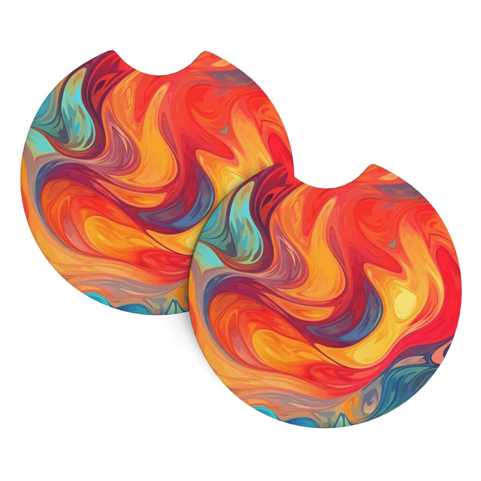 2PCS Car Coaster for Cup Holders Universal Auto Cup Mat Artistic Effect Colorful Cup Coaster Pad 2.7" Waterproof Neoprene Non-Slip Cup Holder Coasters Car Interior Accessories for Women Men