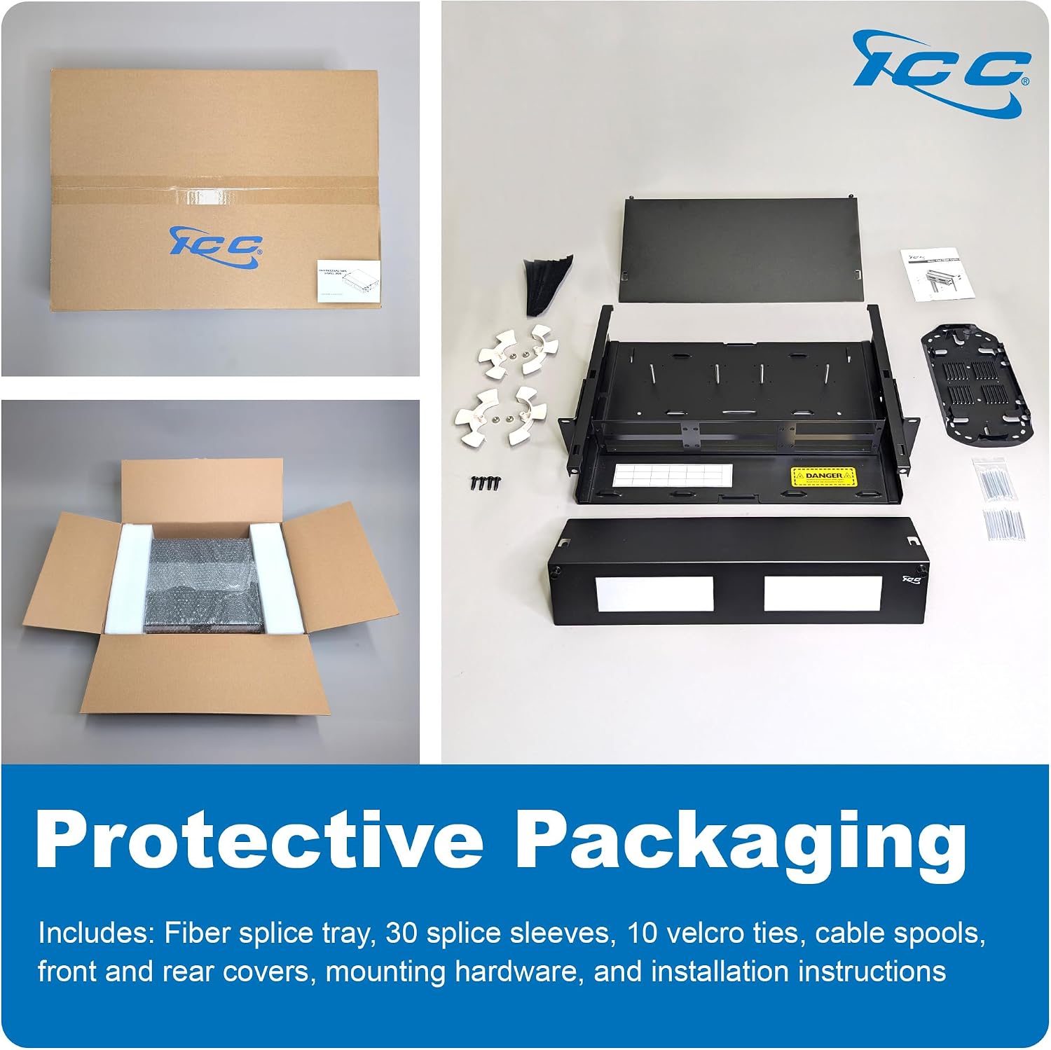 ICC 2U Fiber Optic Rack Mount Enclosure - 6 Slots for LGX Compatible Adapter Panels or Cassettes, Supports up to 144 Fibers, Fits 19-Inch Racks, Secure Fiber Management Solution, ICFORE62RM