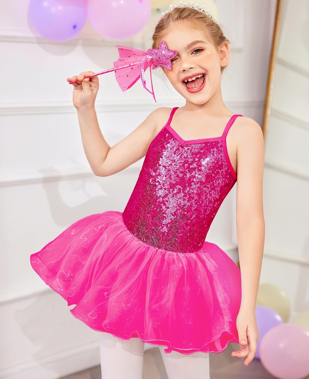 Zaclotre Little Girls Sequin Leotard Sparkly Strap Ballet Leotards Tutu Dress Ballerina Outfit Dance Costume for Kids