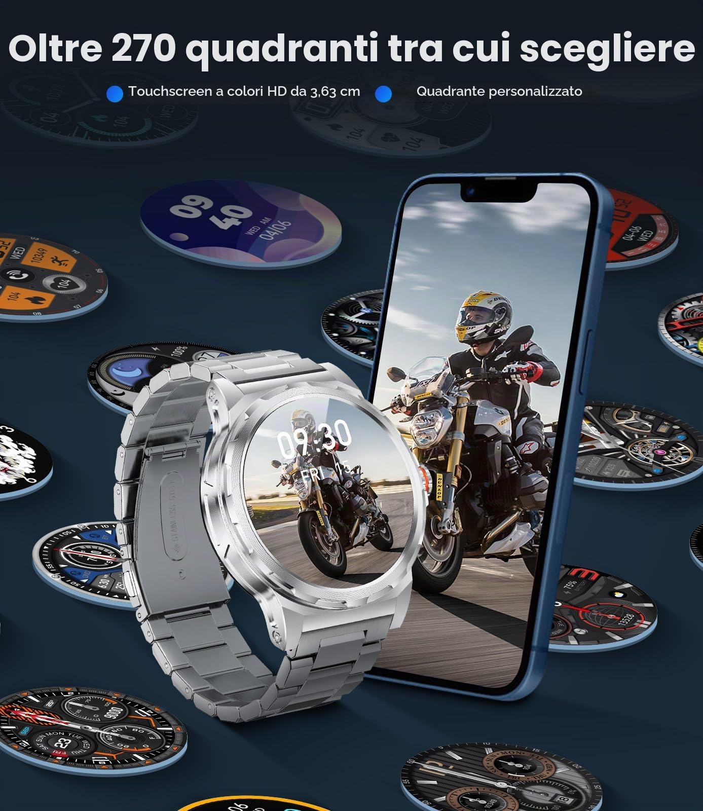 Militare Smartwatch Uomo, 1,43" Display AMOLED con Chiamate Bluetooth, 3 Cinturini, Impermeabile IP68, Monitoraggio della Frequenza Cardiaca/Sonno, 120+ Modalità Sportive Android e iOS, Argento