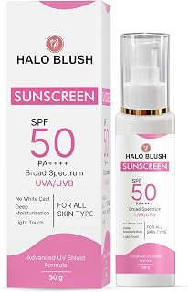 Halo Blush Sunscreen SPF 50 PA++++, Broad Spectrum UVA/UVB, No White Cast, Matte Finish, All Skin Types (50GM) Price In India