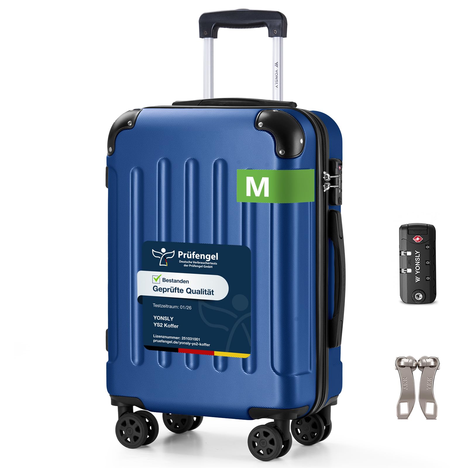 YONSLY Trolley Koffer Set, Reisekoffer, Rollkoffer Handgepäck, Kabinkoffer Suitcase, Gepäckset mit 360° Rollen, Hartschalenreisekoffer, Zahlenschloss, Gummigriff