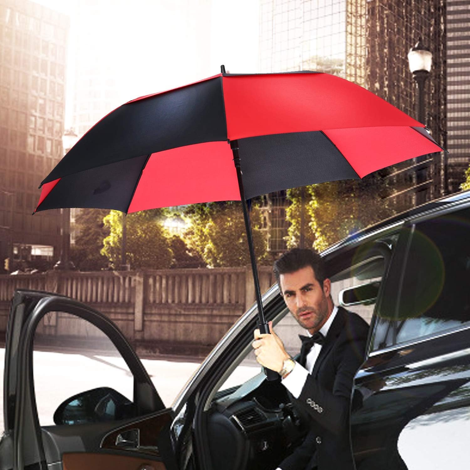 review BARAIDA Golf Umbrella Large 62/68/72 Inch, Extra Large Oversize Double Canopy Vented Windproof Waterproof Umbrella, Automatic Open Golf Umbrella for Men and Women and Family (68 in, Red Black 2)