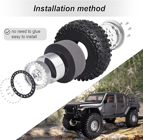 Miniatura 16 de HobbyPark Juego de neumáticos de 4.724 in / 4.72 pulgadas 1.9 y ruedas Beadlock 1.9 insertos de espuma para Axial SCX10 II III Traxxas TRX-4 Redcat