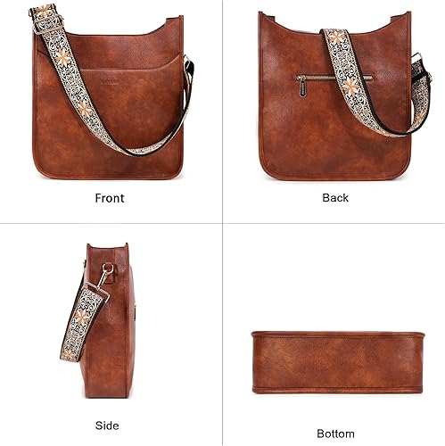 Vista 7 de HKCLUF Bolso cruzado para mujer, de cuero vegano, con correa de guitarra, bolso de hombro con 2 correas ajustables