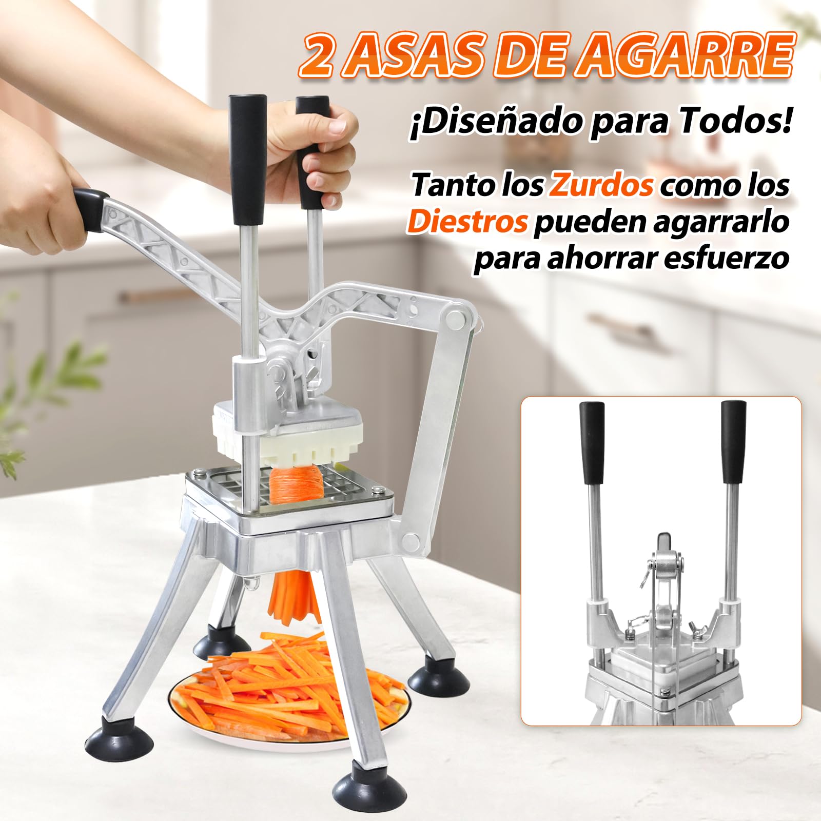 Anatole Cortador de Patatas Fritas Profesional Vertical con 6mm 9mm 13mm Cuña Cuchillas de Acero Inoxidable Cortador de Frutas y Verduras Manual para Zanahoria Pepino Cebolla Manzana Limón