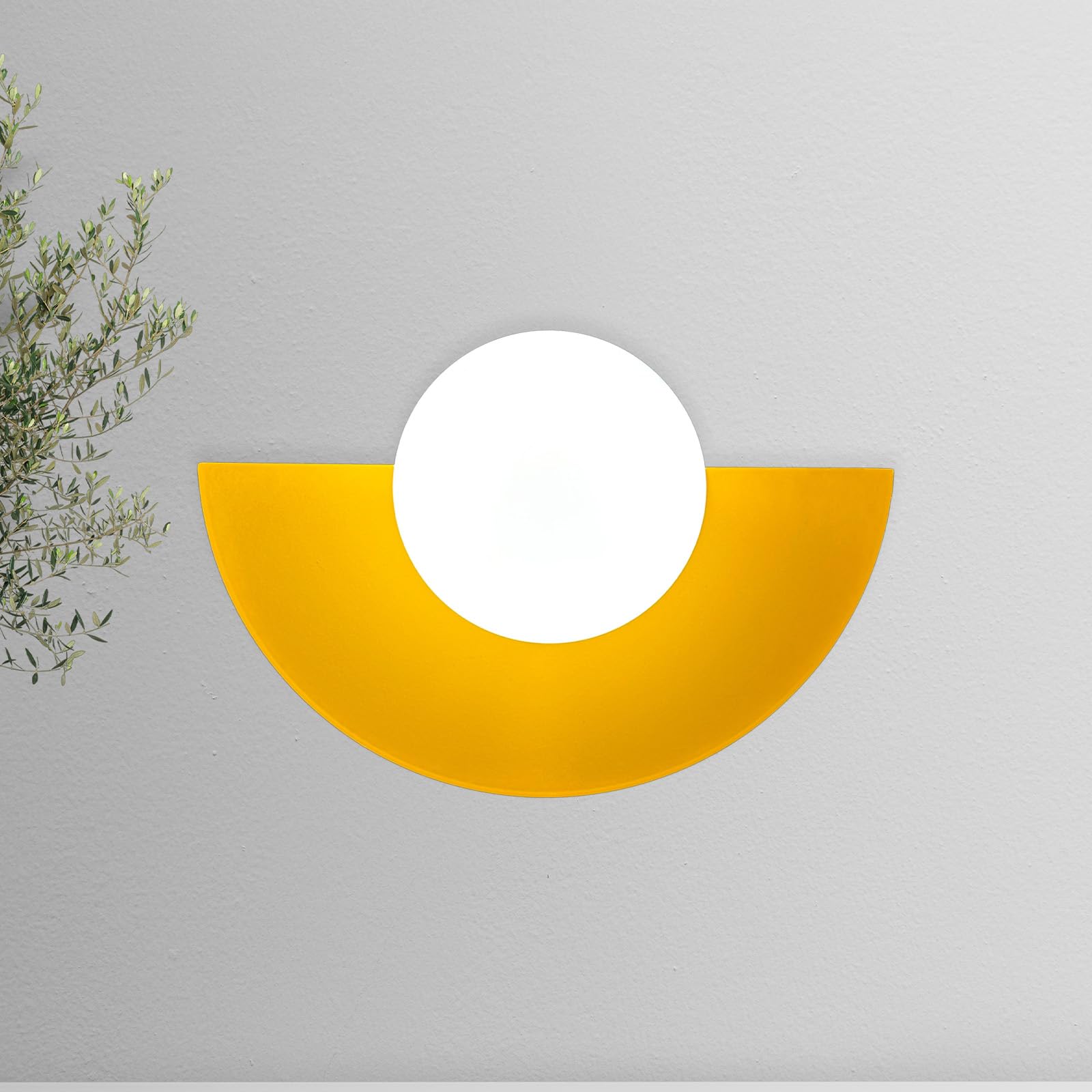 bamyum Lampada da Parete per Interni e per Esterni, Illuminazione Moderna per Ambienti Con Sfera di Vetro Bianca, Cucina, Bagno, Lampada da Parete Metallo, Lampada da Parete Giallo Scuro
