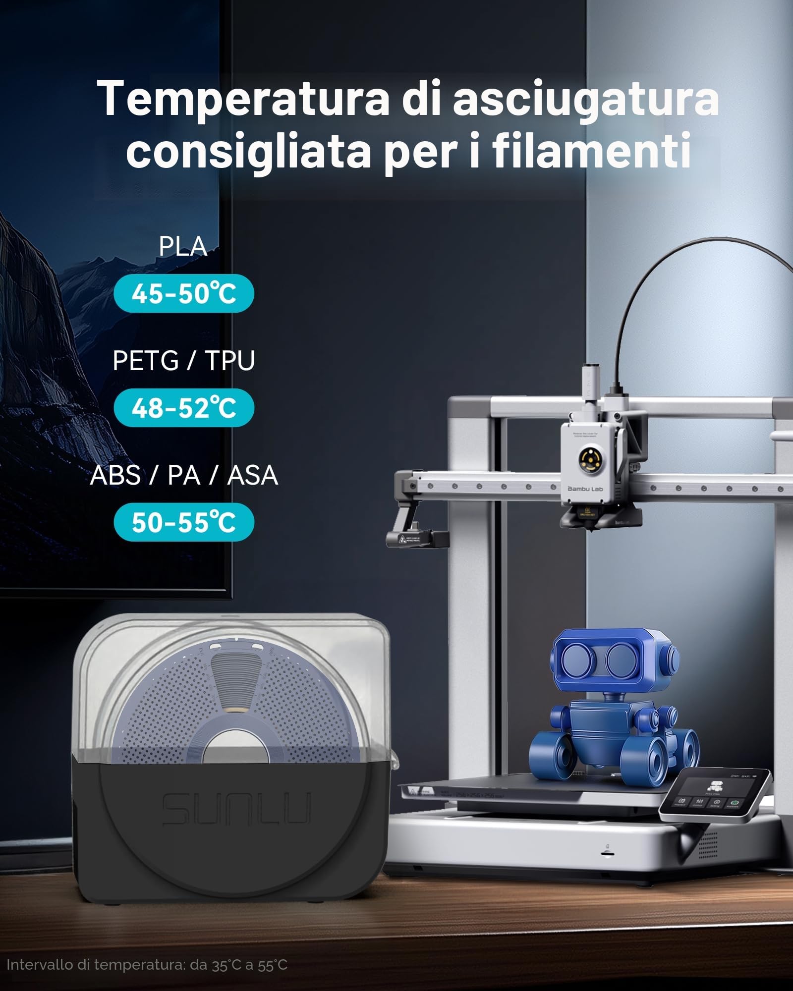 SUNLU Official Filament Dryer S1 PLUS con Ventola, Senza Umidità Essiccatore Filamento 3D, FilaDryer Facile da Usare e Portatile, PLA PETG ABS Nylon TPU Essiccatore Filamento 3D SUNLU S1+, (Nero)