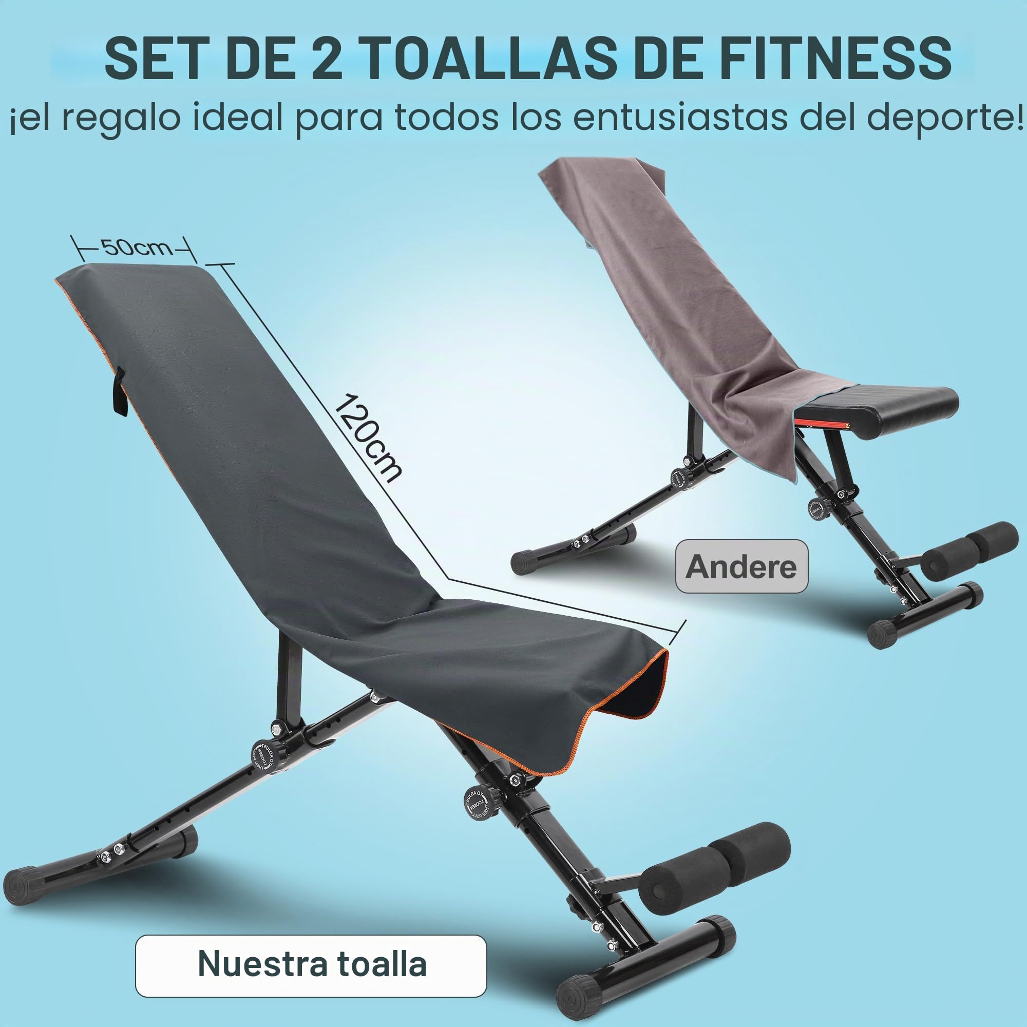 2 Piezas Toalla de Microfibra, 120x50 cm Toalla Gimnasio, Absorbente y de Secado Rápido, Ultraligera, Ideal para Gym, Viaje, Deporte, Playa, Camping, Yoga y Sauna (Gris Ballena - Amarillo)