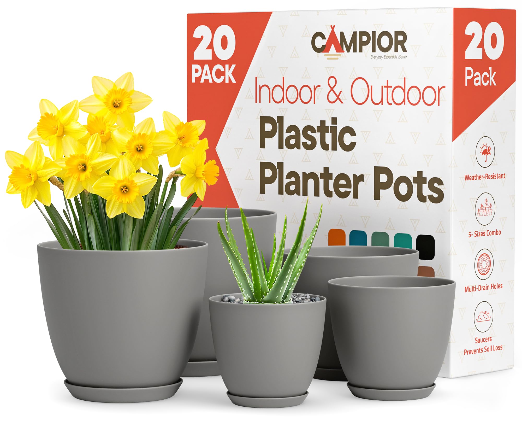 Amazon.com : Campior Plastic Plant Pots with Drainage - Home Decor Flower  Pot, Stackable Design for Indoor and Outdoor Use, Lightweight and Sturdy,  Space-Saving, (7, 6.6, 6, 5.3, 4.8 Inches), Pack of