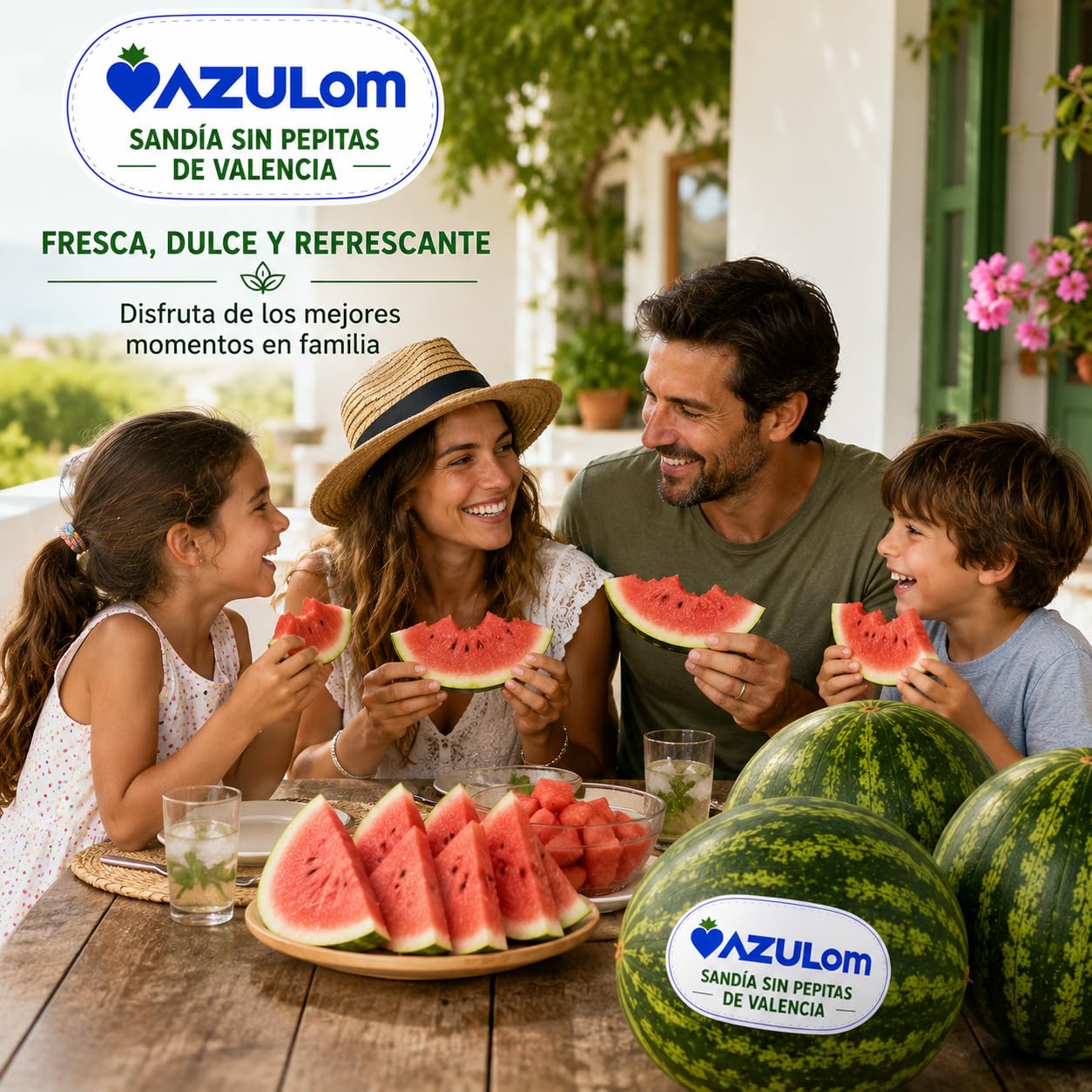 Pack 3 Sandías Rayadas Sin Pepitas AZULOM (15 kg aprox.) - Sandía Dulce de Valencia - Fresca, Jugosa y Lista para Consumir