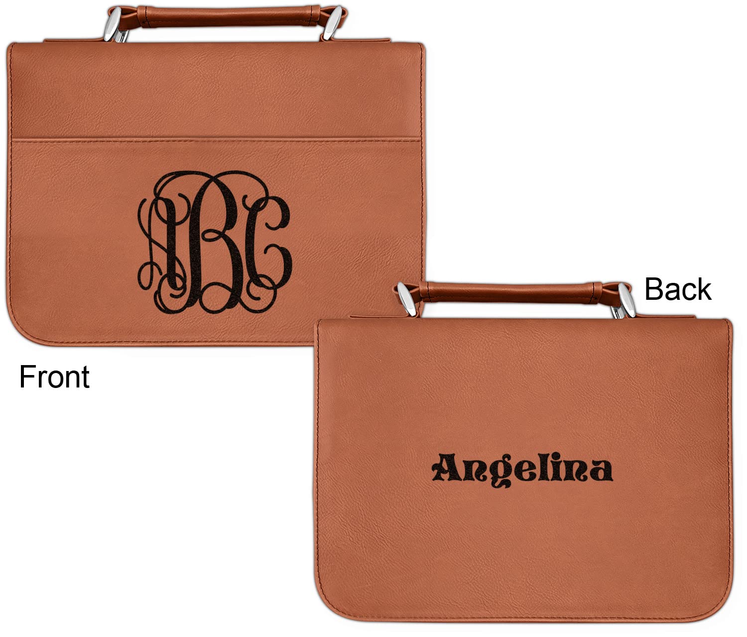 Personalized Interlocking Monogram Leatherette Bible Cover with Handle & Zipper - Small - Double Sided