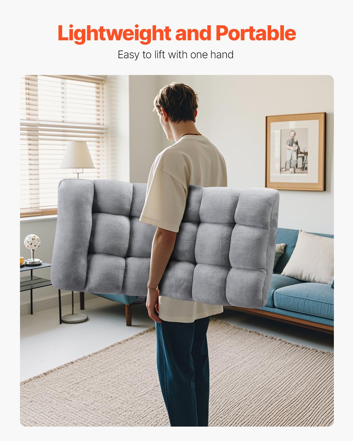 VEVOR Bodenstuhl Klappsofa aus Recyclingschaum mit 14 einstellbaren Positionen, multifunktionaler Bodentuhl mit Rückenlehne, ideal zum Schlafen & Lesen, Boden-Gamingstuhl für Kinder, grau