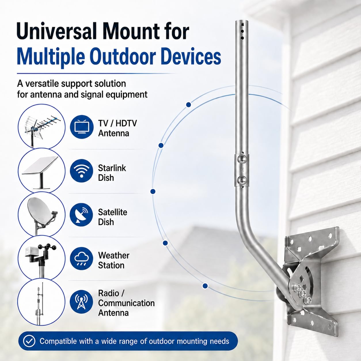 CEKAY Poste de montaje universal de acero inoxidable 304 (1.5 pulgadas de diámetro x 35 pulgadas de largo), mástil de poste en J resistente para antena y satélite, Starlink y estación meteorológica