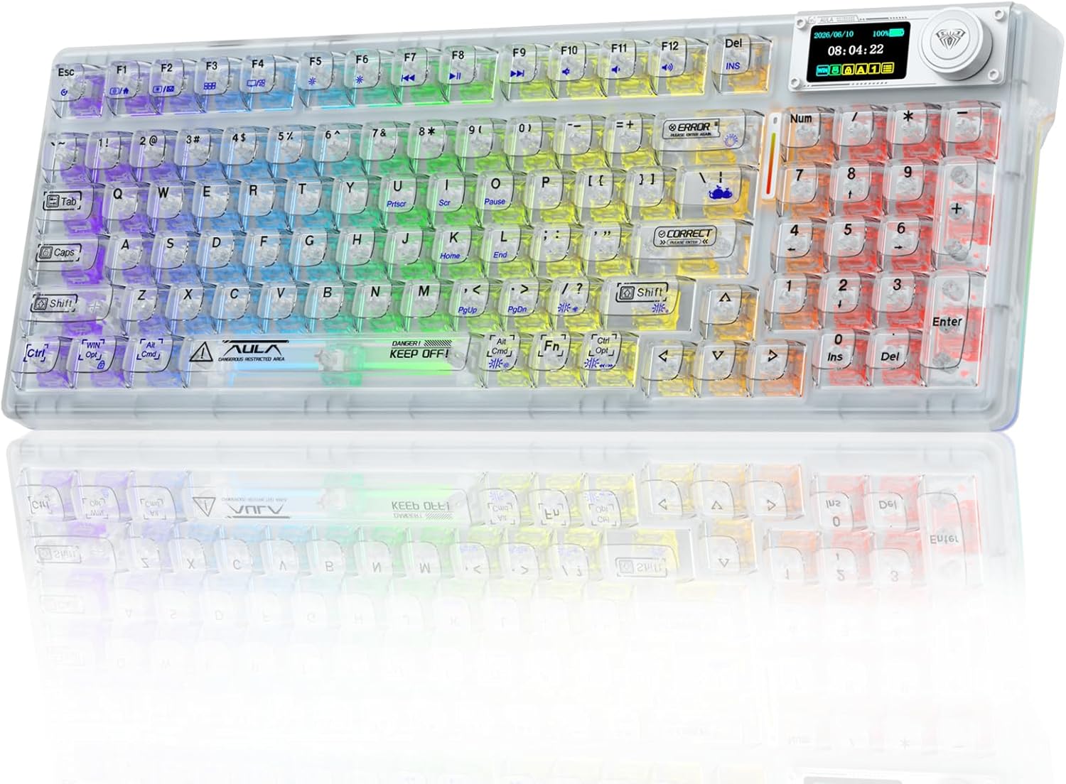 AULA F98 Pro Wireless Mechanical Keyboard with Transparent Keycaps,Hot-swappable,Pre-lubed Linear Switches,Gasket Structure,RGB Backlit,OLED Screen,BT5.0/2.4G/USB-C Wired Computer Keyboard