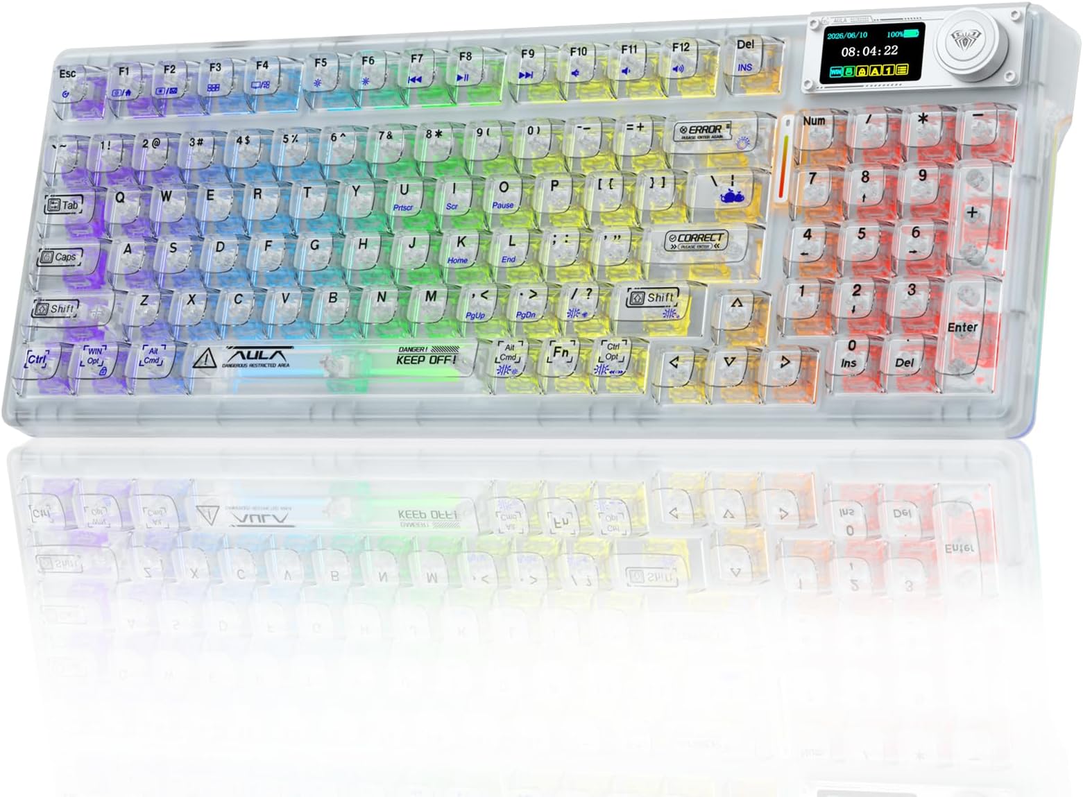 F98 Pro Wireless Mechanical Keyboard with Transparent Keycaps,Hot-swappable,Pre-lubed Linear Switches,Gasket Structure,RGB Backlit,OLED Screen,BT5.0/2.4G/USB-C Wired Computer Keyboard