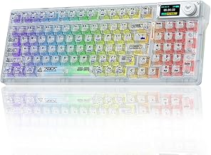 AULA F98 Pro Wireless Mechanical Keyboard with Transparent Keycaps,Hot-swappable,Pre-lubed Linear Switches,Gasket Structure,RGB Backlit,OLED Screen,BT5.0/2.4G/USB-C Wired Computer Keyboard