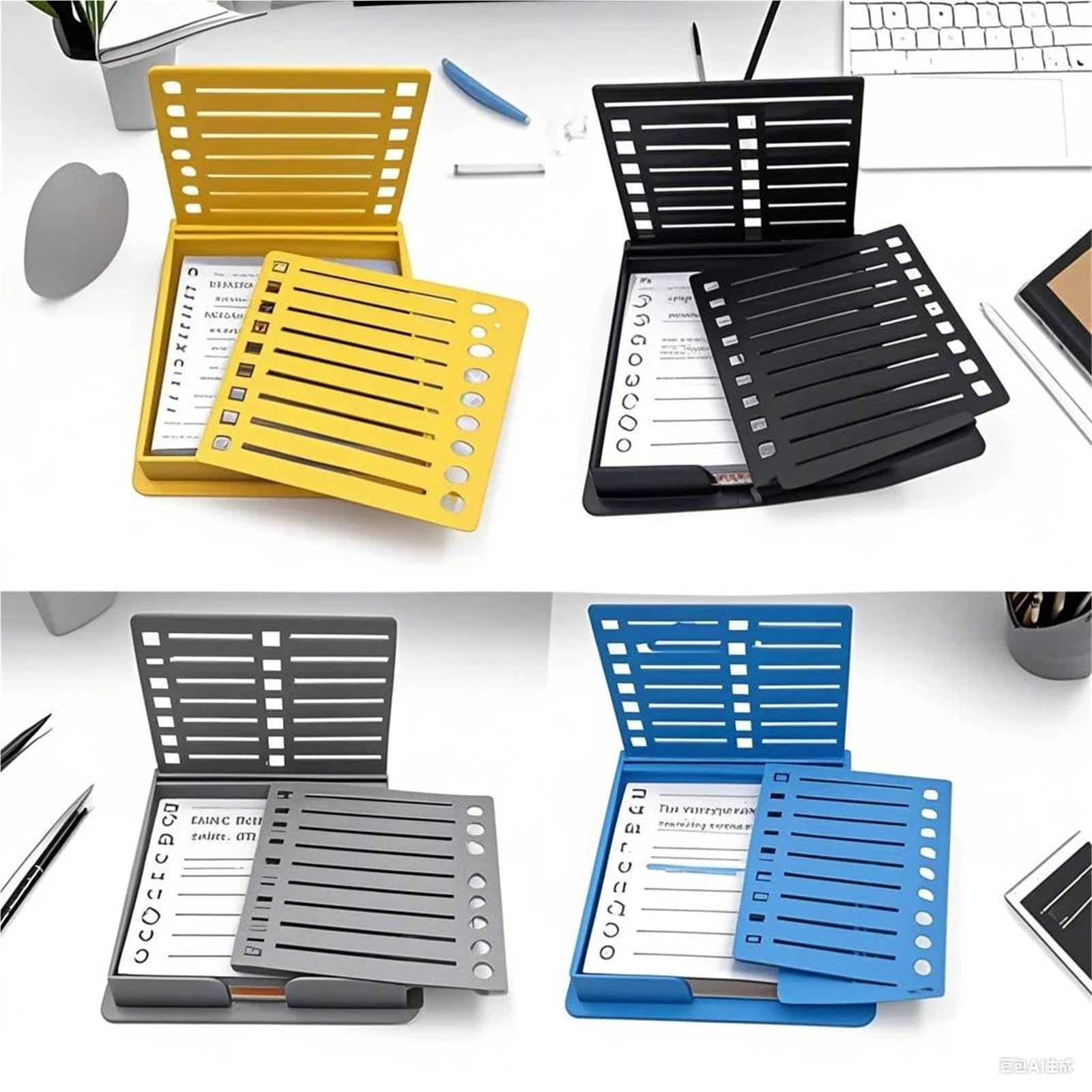 Organizador de escritorio para notas adhesivas, juego de 5 soportes para notas adhesivas con plantilla para planificación diaria para ahorrar espacio (gris)