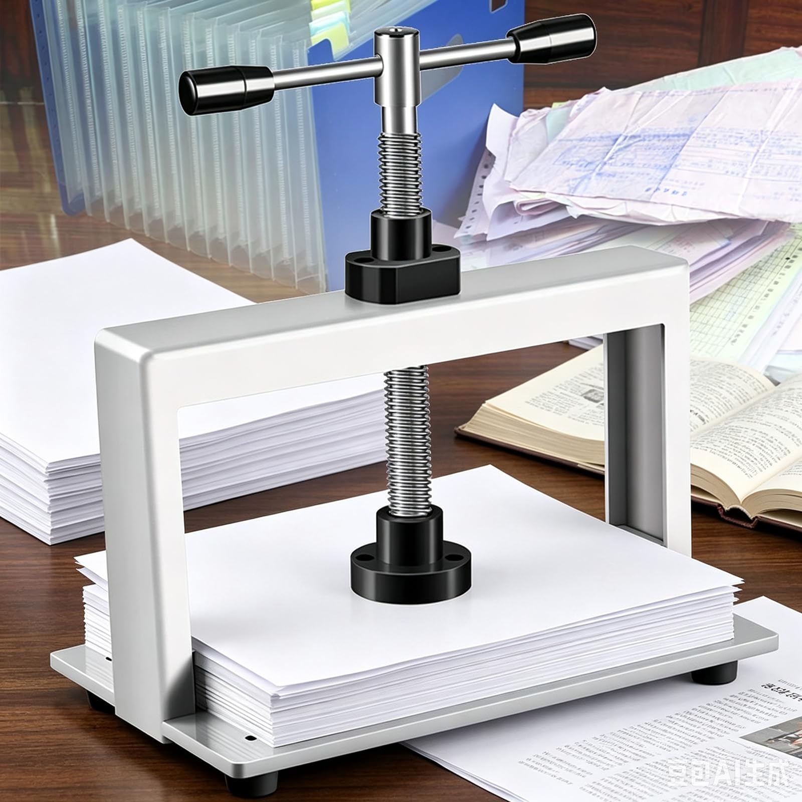 MObyat Macchina Pressa Manuale per Carta, Formato A5, A4, A3, con Pressa A Pinza E Deflettore A 3 Posizioni in Acciaio Rinforzato, Portata 1500 kg per Rilegatura E Carta, Ideale per A5