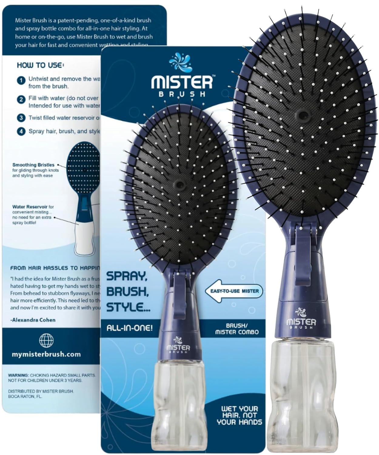 Mister Brush 2-in-1 Hairbrush Mister – Innovative Hair Mist & Brushing Tool for Wet & Dry Hair Styling – No-Tangle Bristles, Convenient Water Reservoir, Easy-to-Use (Pink)