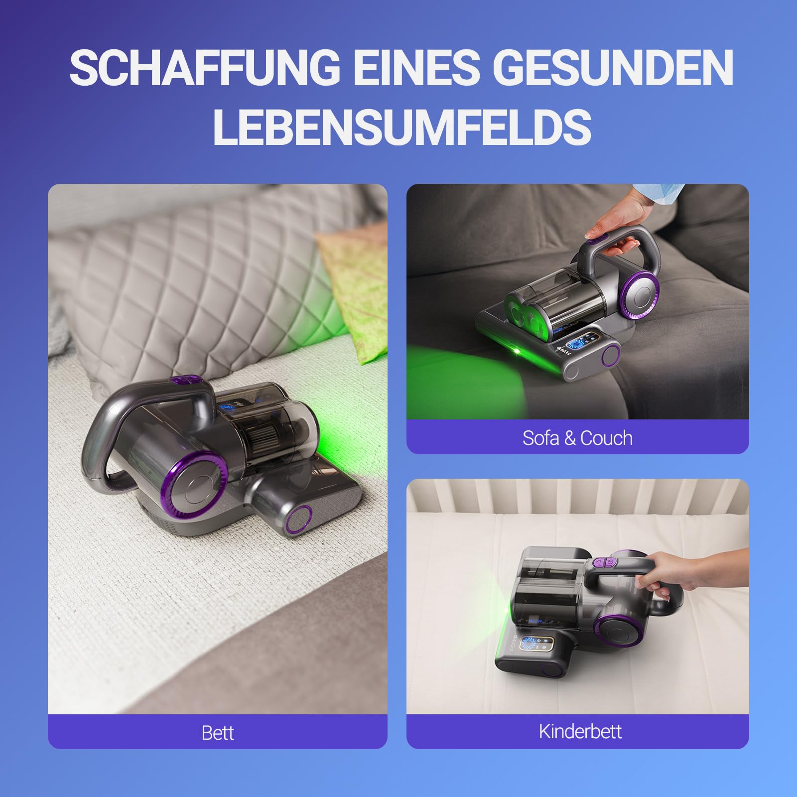 FEPPO Milbensauger für Matratzen, 16Kpa mit UV-C-Licht, HEPA-Filter, 500W, kabelgebunden