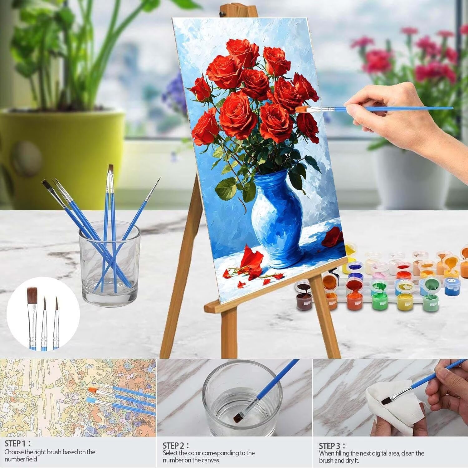 Amazon.co.jp: バラの花束 ペイントバイナンバー 大人子供用 DIY番号