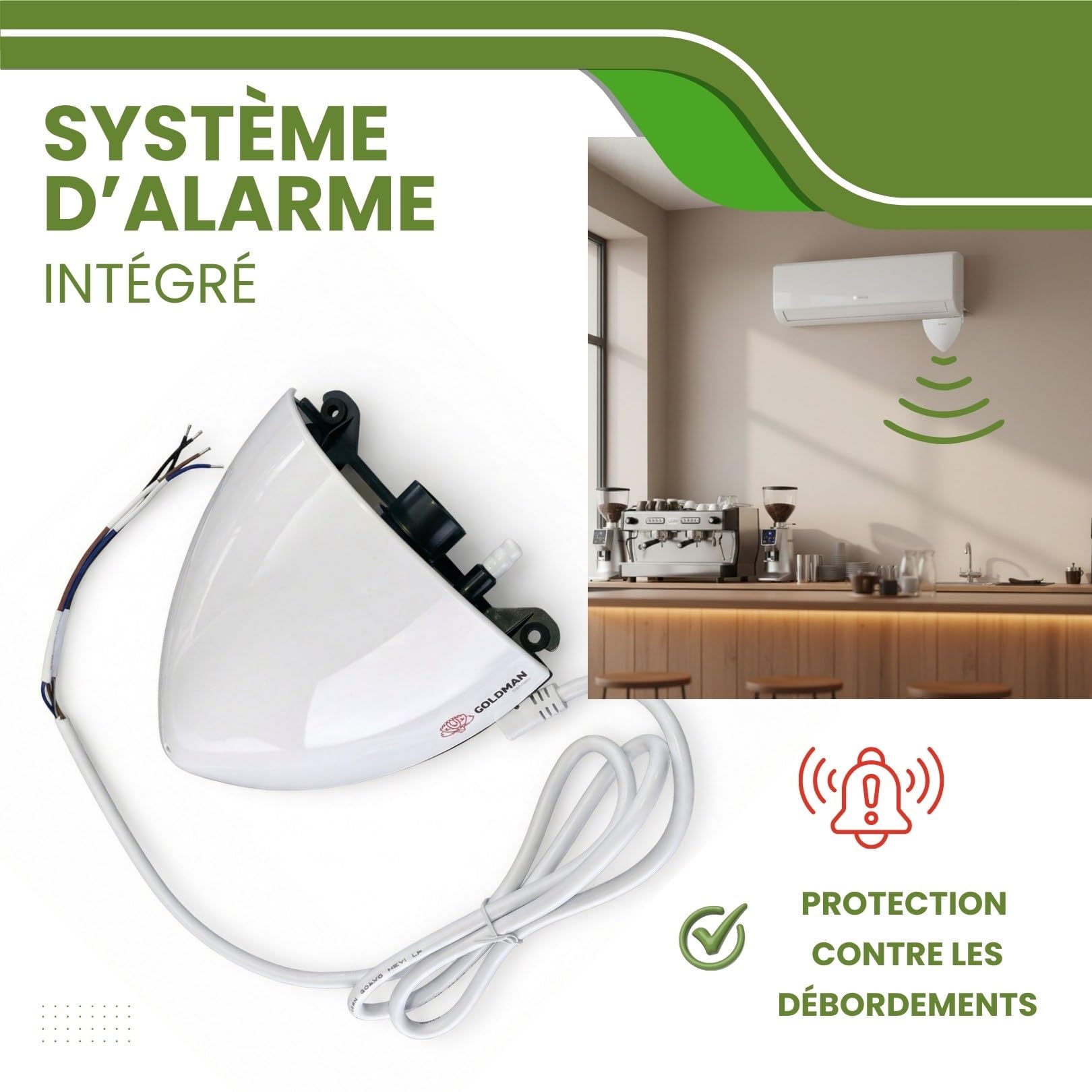 GOLDMAN SERVICE Pompe à condensats climatisation murale 20 m de levage | Pompe de vidange Split ultra silencieuse 17 dB | Système d'alarme intégré | 5 W basse consommation