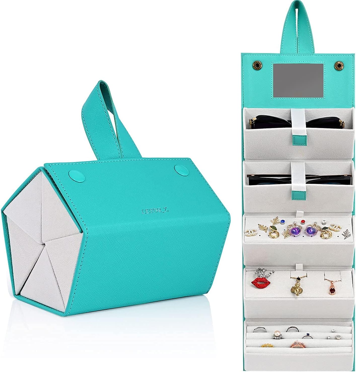 LEFOR·Z Travel Jewelry Organizer Jewelry Box,2 in 1 Hanging