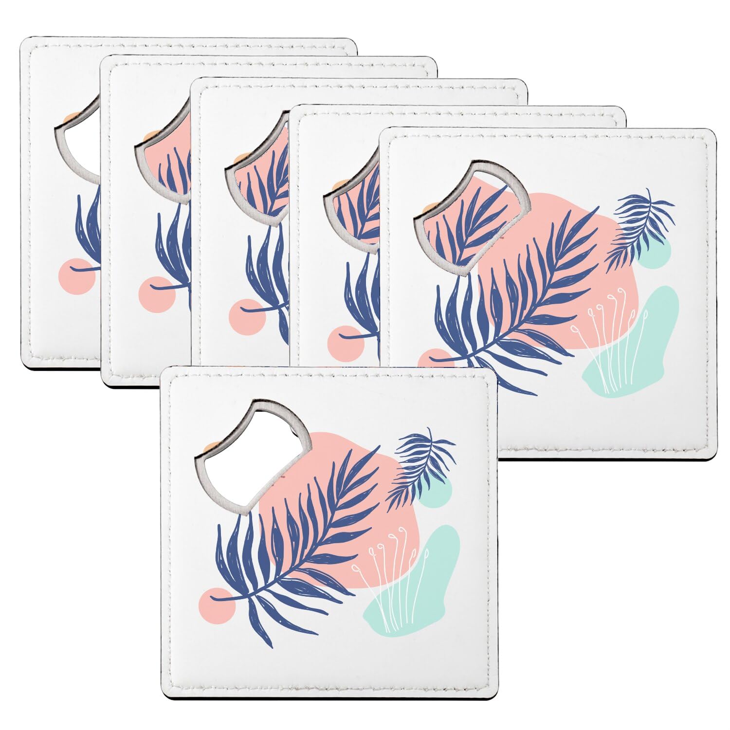 Sous verre décapsuleur feuille pastel tropical lot de 6 dessous de verre 92x92mm