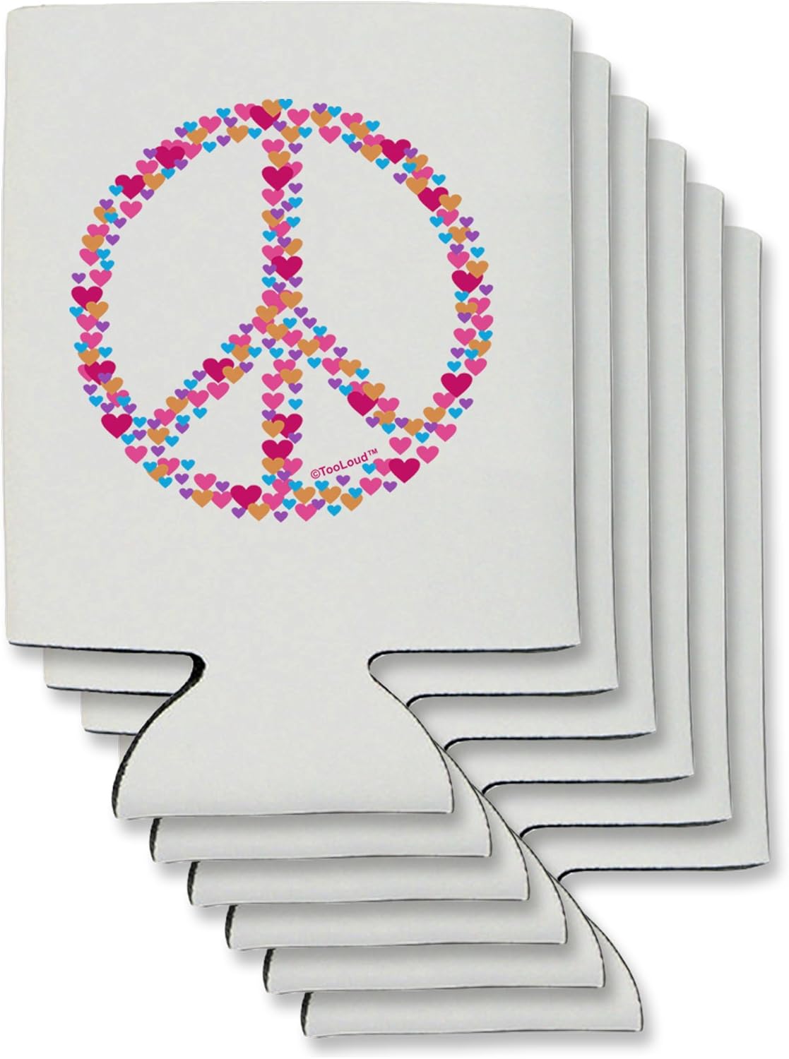 TooLoud Peace Sign Hearts Can/Bottle Insulator Coolers - 6 Pieces